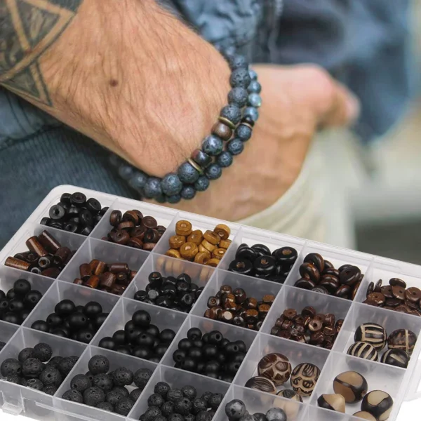 Bracelet Making Kit: Wood Beads & Lava Stones for DIY