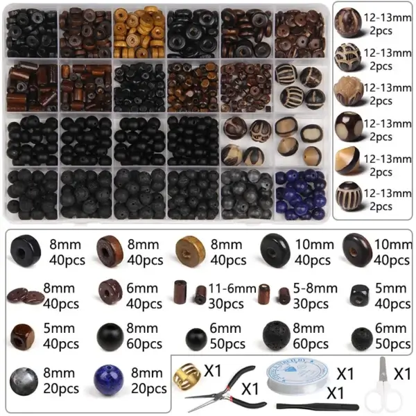 Bracelet Making Kit: Wood Beads & Lava Stones for DIY - Image 2