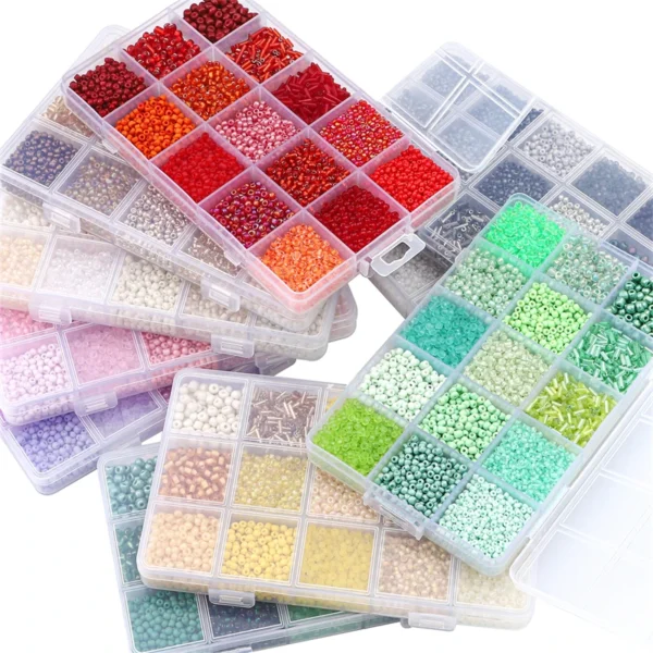 15 Colors Glass Beads Bracelet Making Kit with Storage Box - Image 2