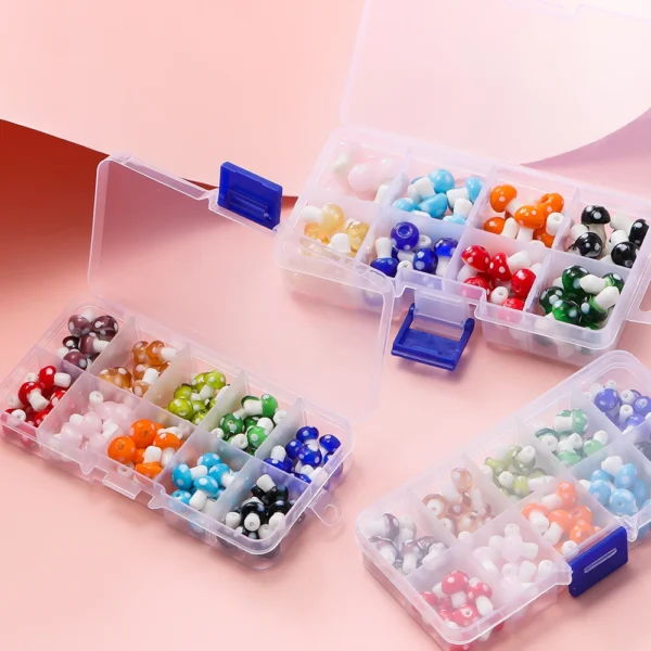 Bracelet Making Kit - 100 Glass Mushroom Beads, 10 Colors