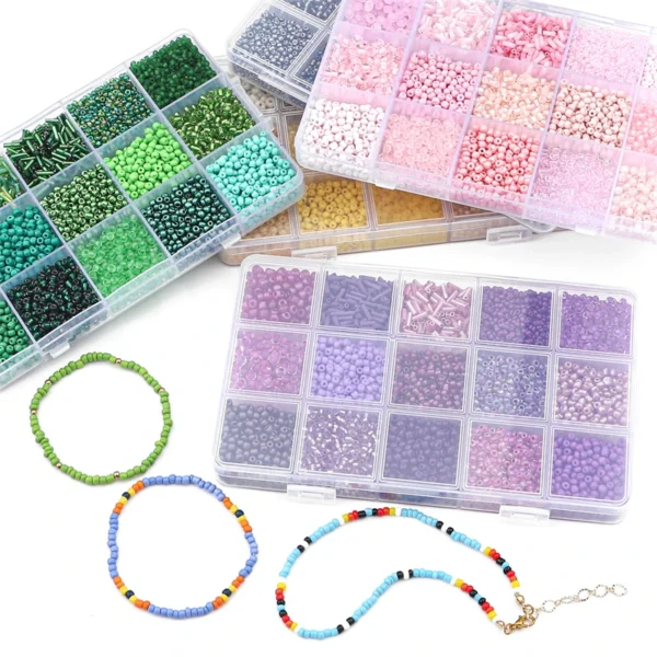 15 Colors Glass Beads Bracelet Making Kit with Storage Box