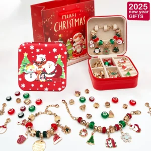 Bracelet Making Kit: Christmas Red Green Beaded Charm